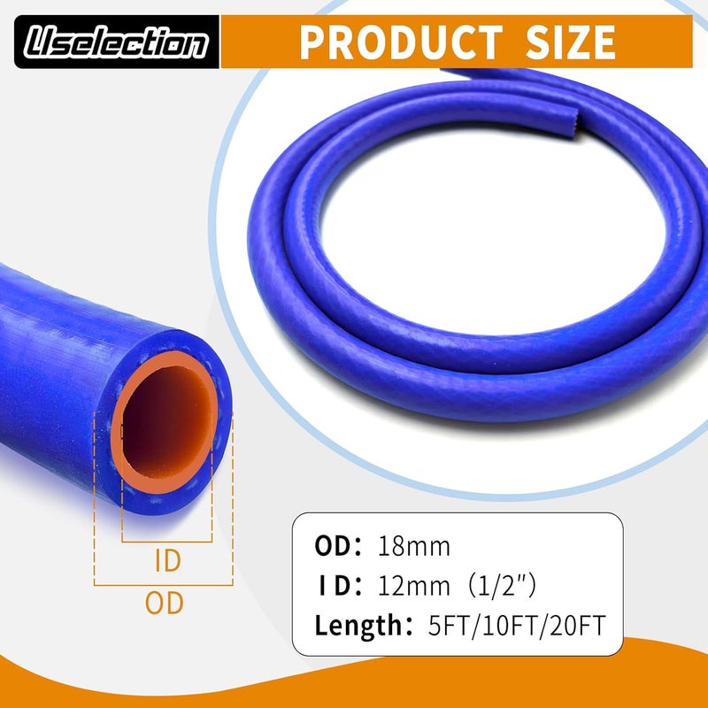 Uselection 1/2"X20FT(ID:12MM) Silicone Heater Hose Blue and Red Coolant Radiator Vacuum Line, Reinforced High Temperature Reinforced 4MM Thick(0.16 In) (1/2" ID-20Ft(ID 12mm)) - Image 2
